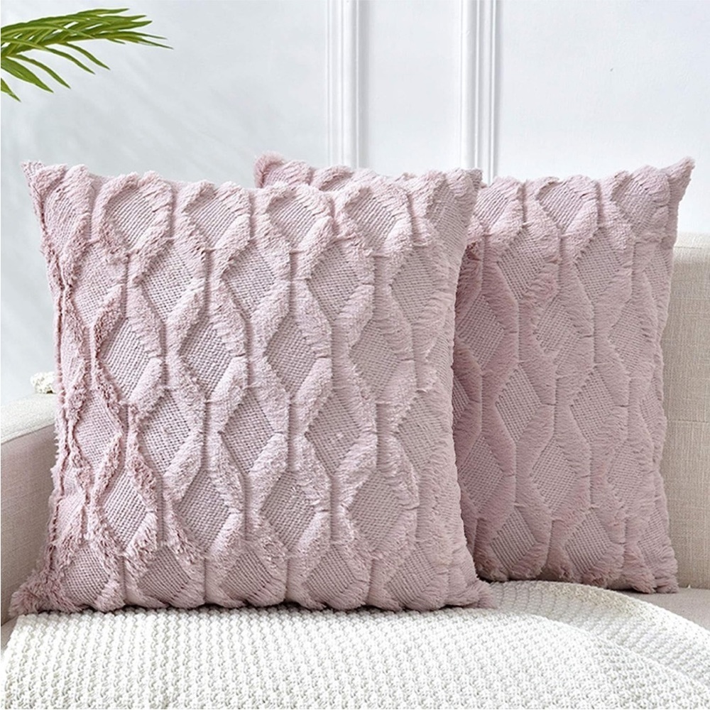Light Pale Blush Pink Pillow Cover Furry Faux Luxury Soft Warm Pillow Case Set